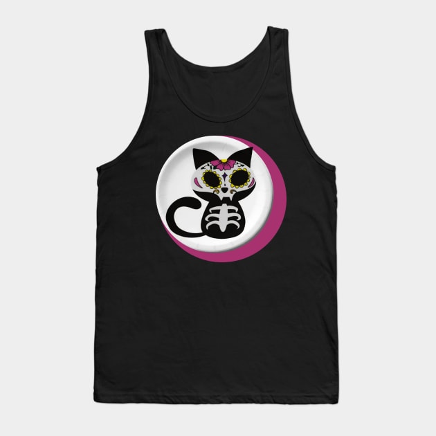 Sugar Skull Cat Full Moon Series Tank Top by dcohea